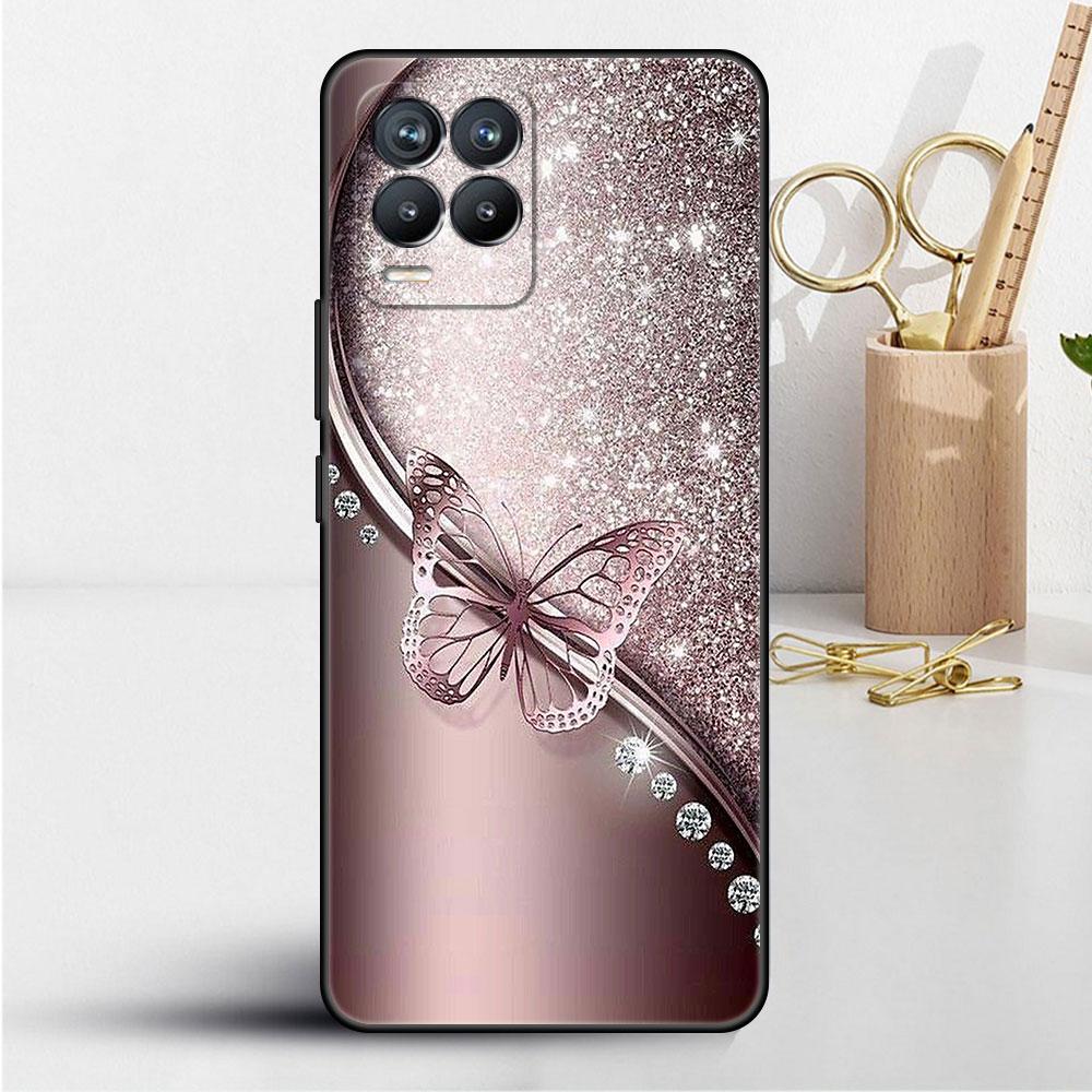 Case For Realme 8 C21y GT Neo 2 3 8i C21 7 C11 6 C12 C35 C3 GT 9 Pro C12 Silicone TPU Phone Cover Beauty Pink Butterfly