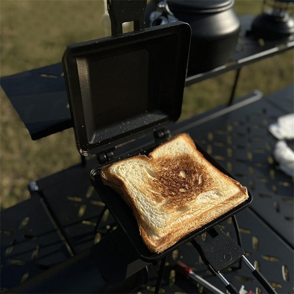 Portable Folding Sandwich Maker Nonstick Double Sided Bread Toast Maker Aluminum Alloy Texture for Camping and Home Use