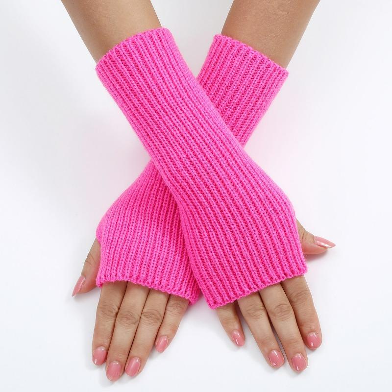 Botvotee Pink Y2k Accessories Sleeves for Women Arm Warmers Winter Knit Fingerless Gloves Cute Arm Guard Half Finger Black Red