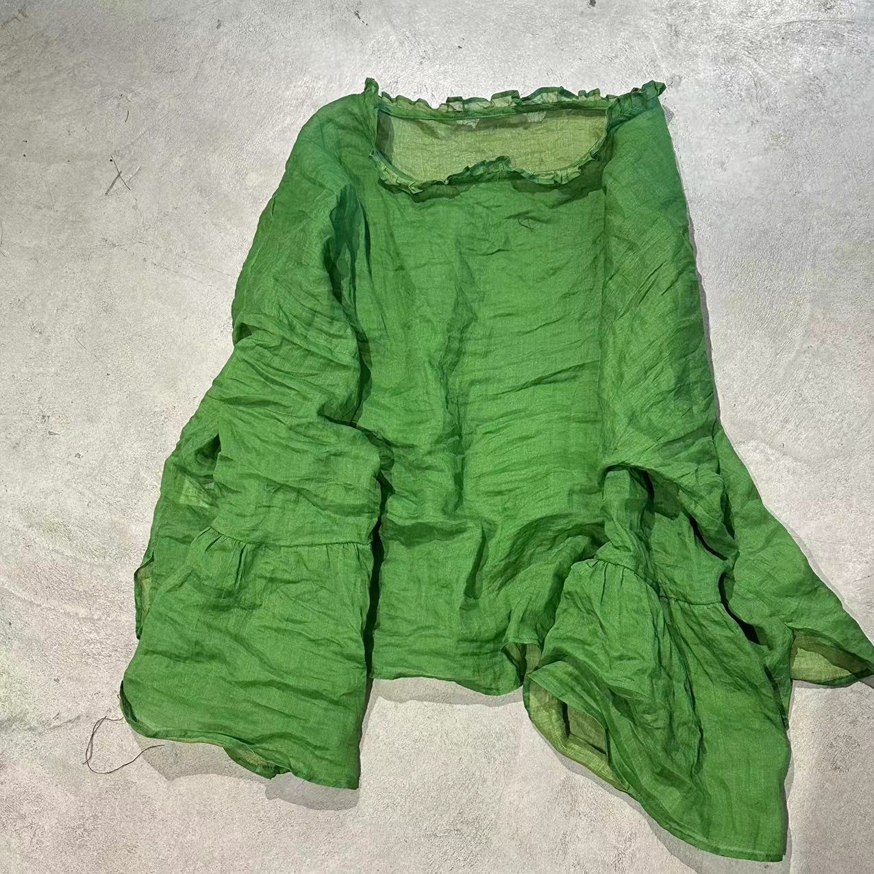 

Johnature женская весенняя нишевая футболка с длинными рукавами и рюшами и воротником, винтажная модная однотонная футболка One Size зелёный