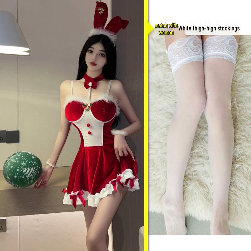 Red Bunny Girl Temptation Dress - Sexy New Year Christmas Lingerie with Removable Battle Robe