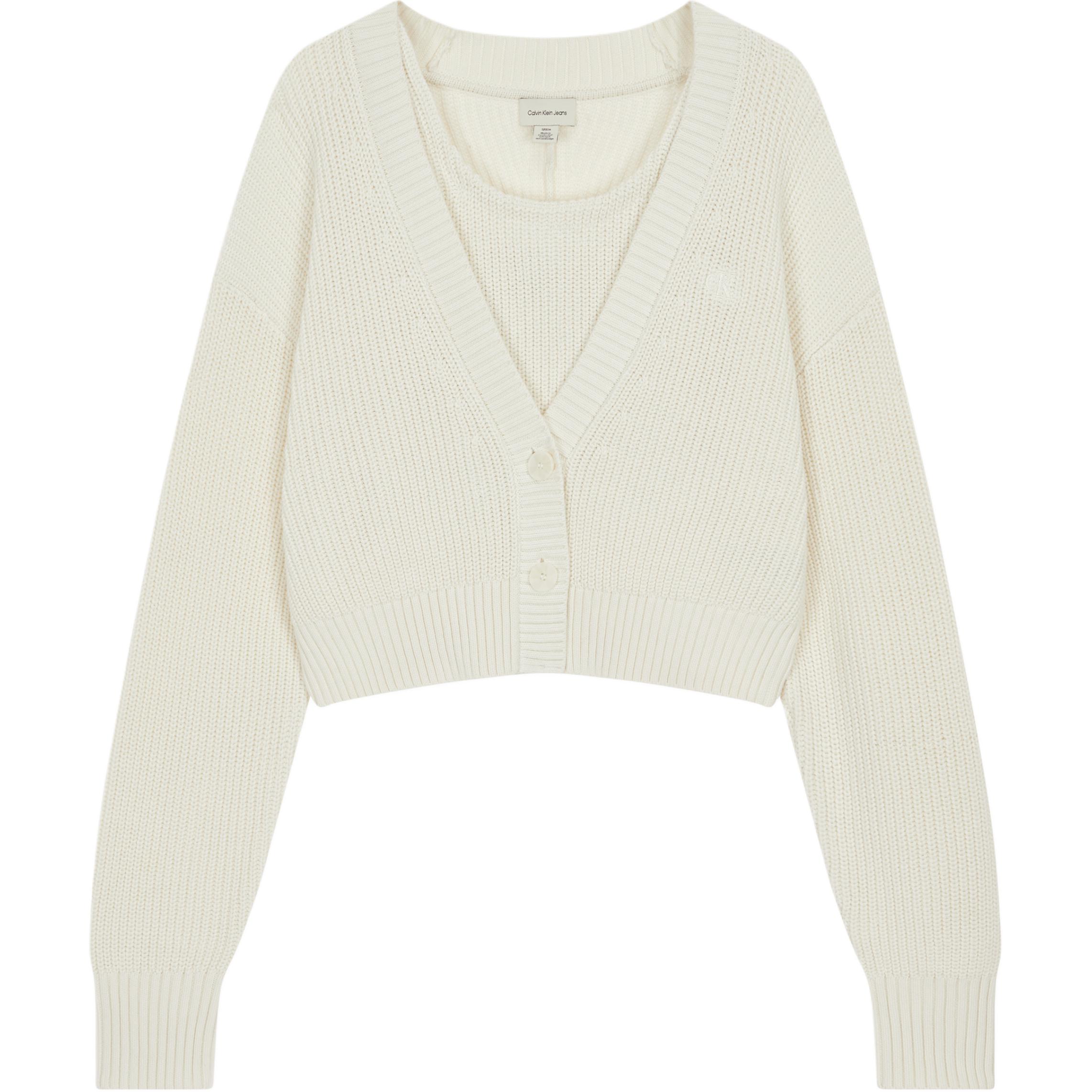 

Calvin Klein Solid Color Long Sleeve Single-Breasted Knit Vest Casual Set Women sets Off-White 47AB300YAS XS