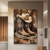 Canvas Cowboy Boots And Hat Mural, Western Mural, Western Mural Decor, Texas Mural, Manly Oil Painting Style Canvas Print Room Decor, Home Decor,