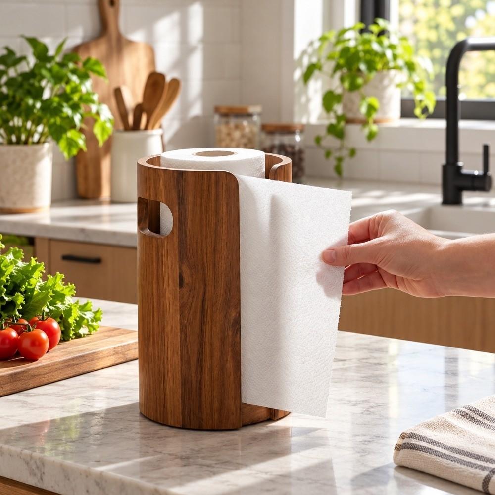 Freestanding Wooden Paper Towel Holder Waterproof Vertical Paper Towel Rack Dining Room