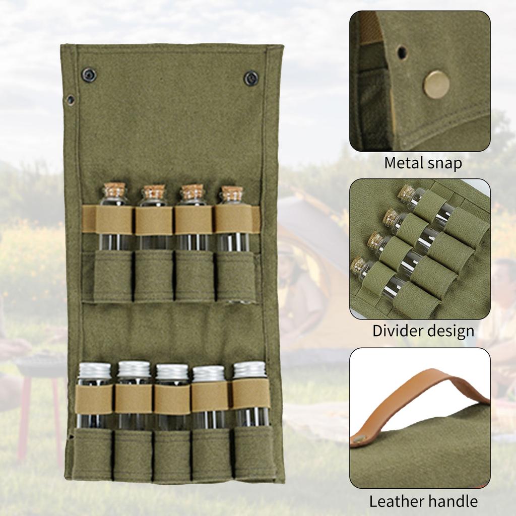 Seasoning Bottles Holder with Bottles Large Capacity Seasoning Bottles Bag Picnic Seasoning Storage Pouch for Outdoor Hiking BBQ
