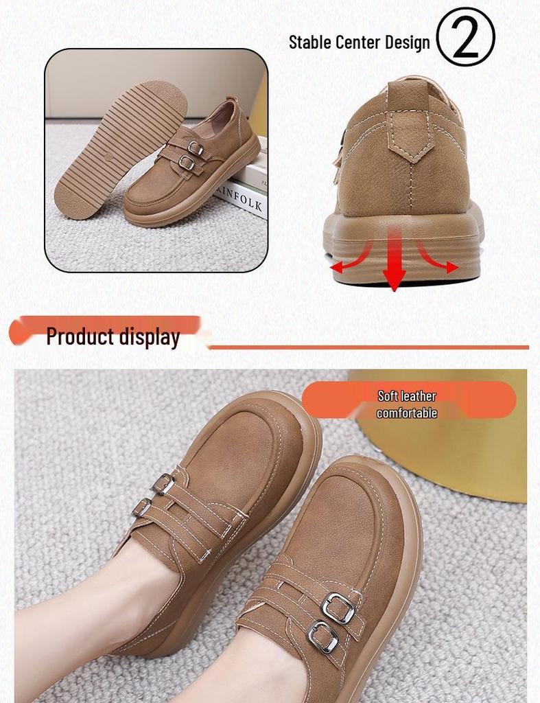 Women's British Style Retro Leather Flats - Casual Spring/Autumn Shoes
