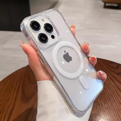 Luxury For Magsafe Transparent Silicone Case For iPhone 15 14 13 12 11 15 Pro Max Phone Cases Clear Bumper Shockproof Soft Cover