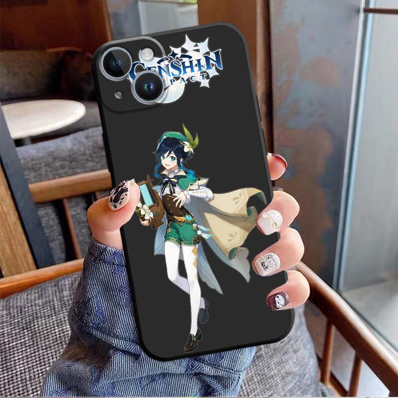 TPU Soft Phone Case for iPhone 12 13 Mini 14 Plus XR XS X 7 8 6S SE 11 Pro Max 13Mini XS Max 6 Luxury Black Genshin Impact