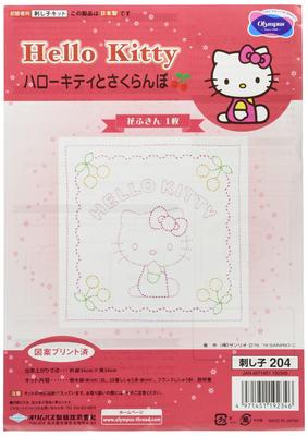 Olympus Sashiko Hello Kitty Flower 204 Kit Dishcloth, White,