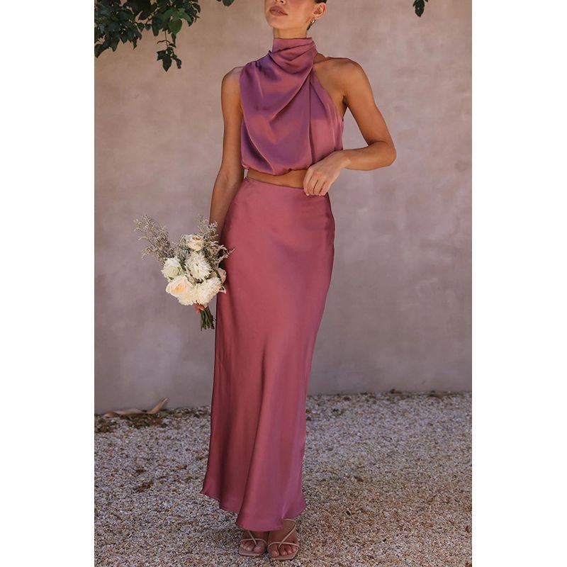 Two Piece Set of Sleeveless Top Andskirt Sleeveless Top and Skirt Two-piece Set