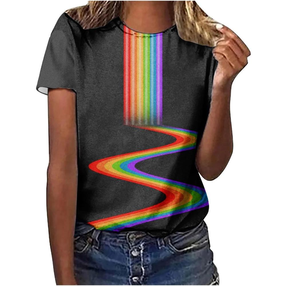

Summer New Rainbow 3D Print Women s Short Sleeve Casual Crew Neck T-Shirt Y2K Style Harajuku Top XL