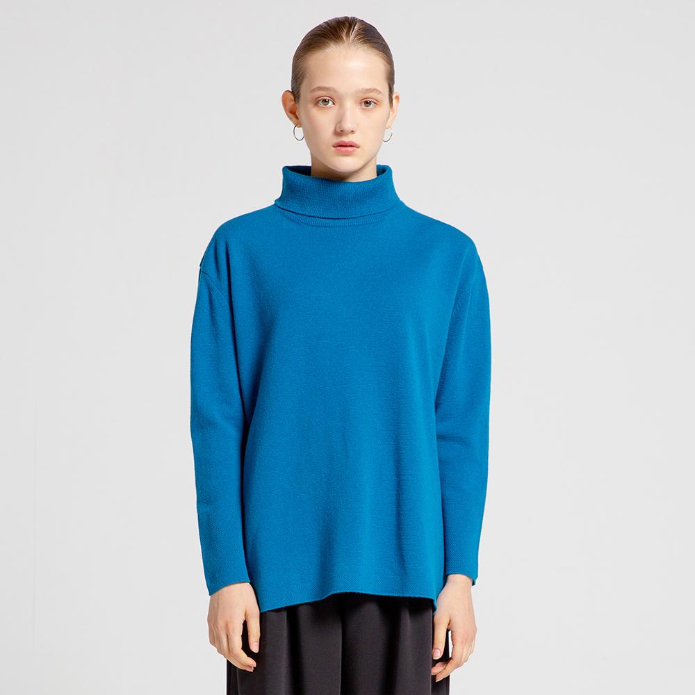 Via Bon De Via 100% Wool Soft Turtleneck (Blue) Blue/M
