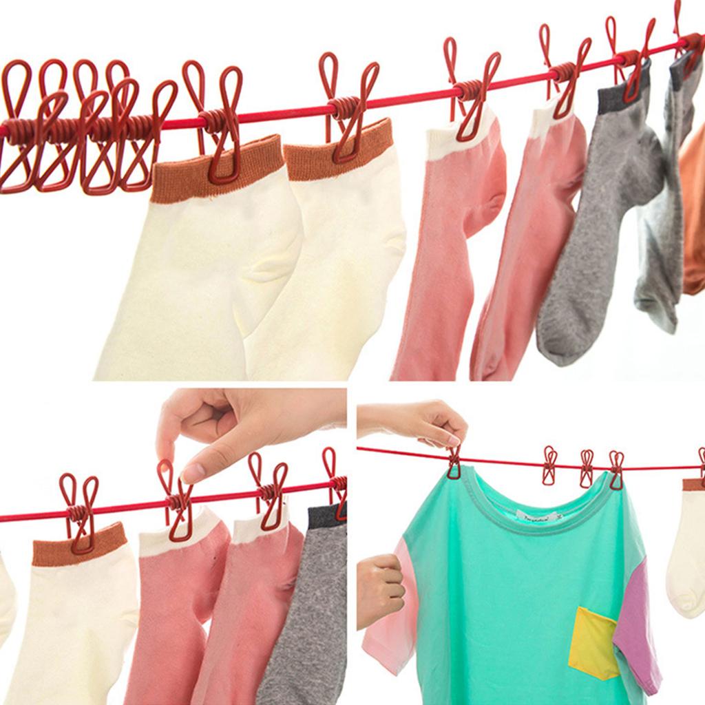 Portable Outdoor Clothesline With 12 Clip Hanging Laundry Drying Rope Retractable Travel Clothesline for Camping Travel