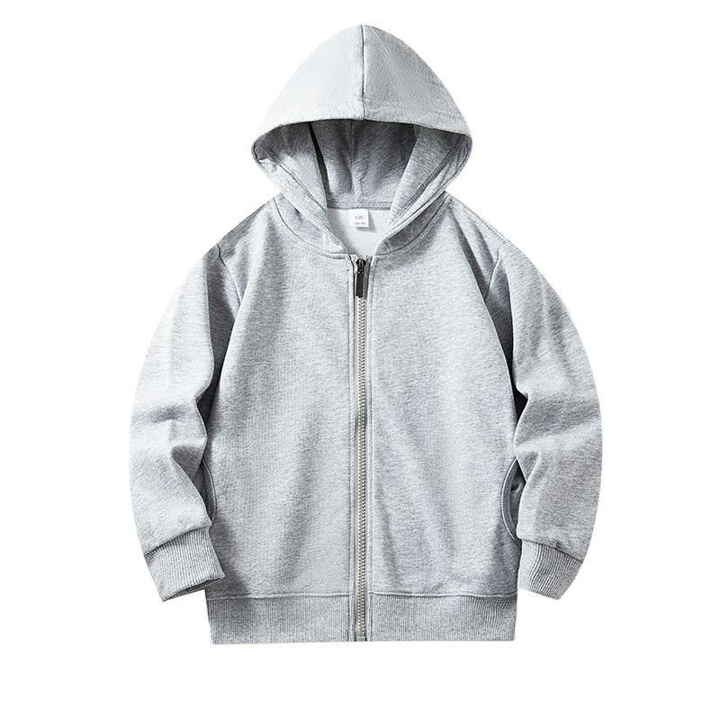 4-12 Years Kids Solid Color Hooded Coat Zipper Jacket
