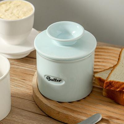 Convenient With Lid Ceramic Butter Crock Handmade Large Capacity Butter Dish Round Shape Keep Fresh Cheese Keeper Household