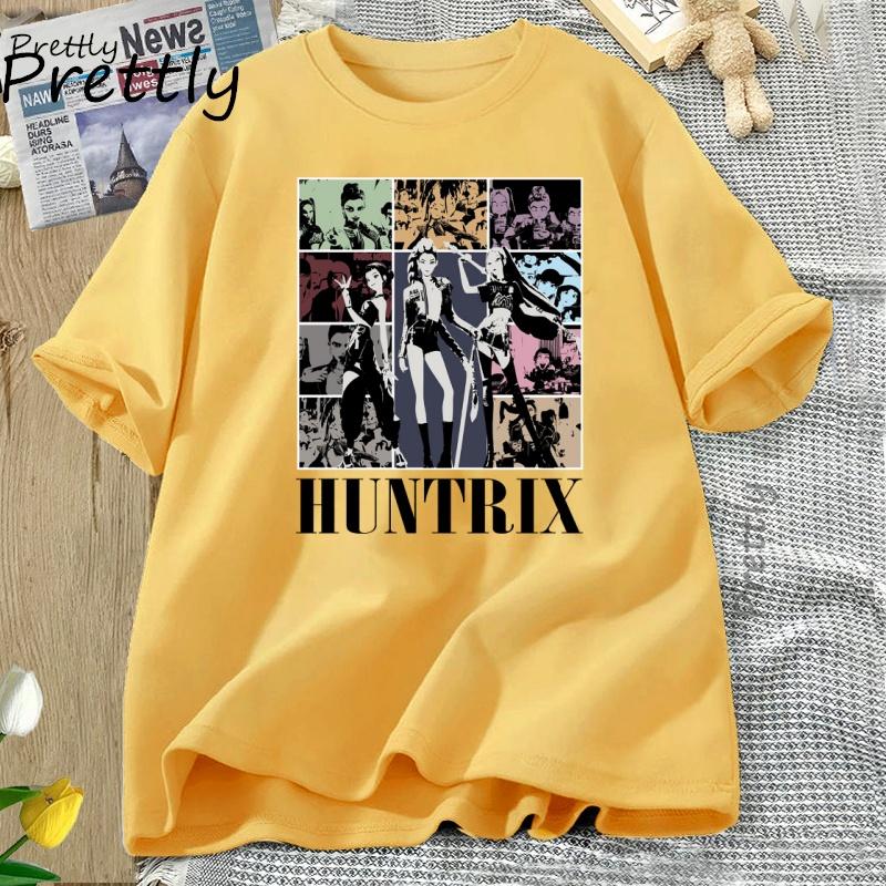 Kpop Koszulka Łowcy Demonów Koszulki Huntrix Girl Casual Bawełniana Koszulka z Krótkim Rękawem Streetwear Okrągły Dekolt Graficzne Koszulki Ubranie