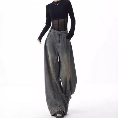 Jeans larghi lavati retrò americani primaverili e autunnali da donna a vita alta pantaloni mop dritti