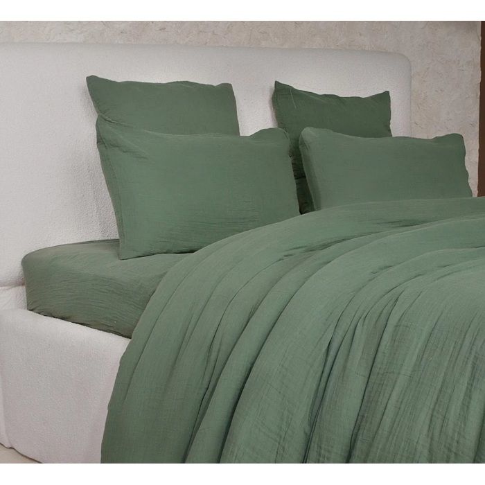 Housse De Couette + Taies Gaze De Coton Lave 220 X 240 Cm Douceur Vert