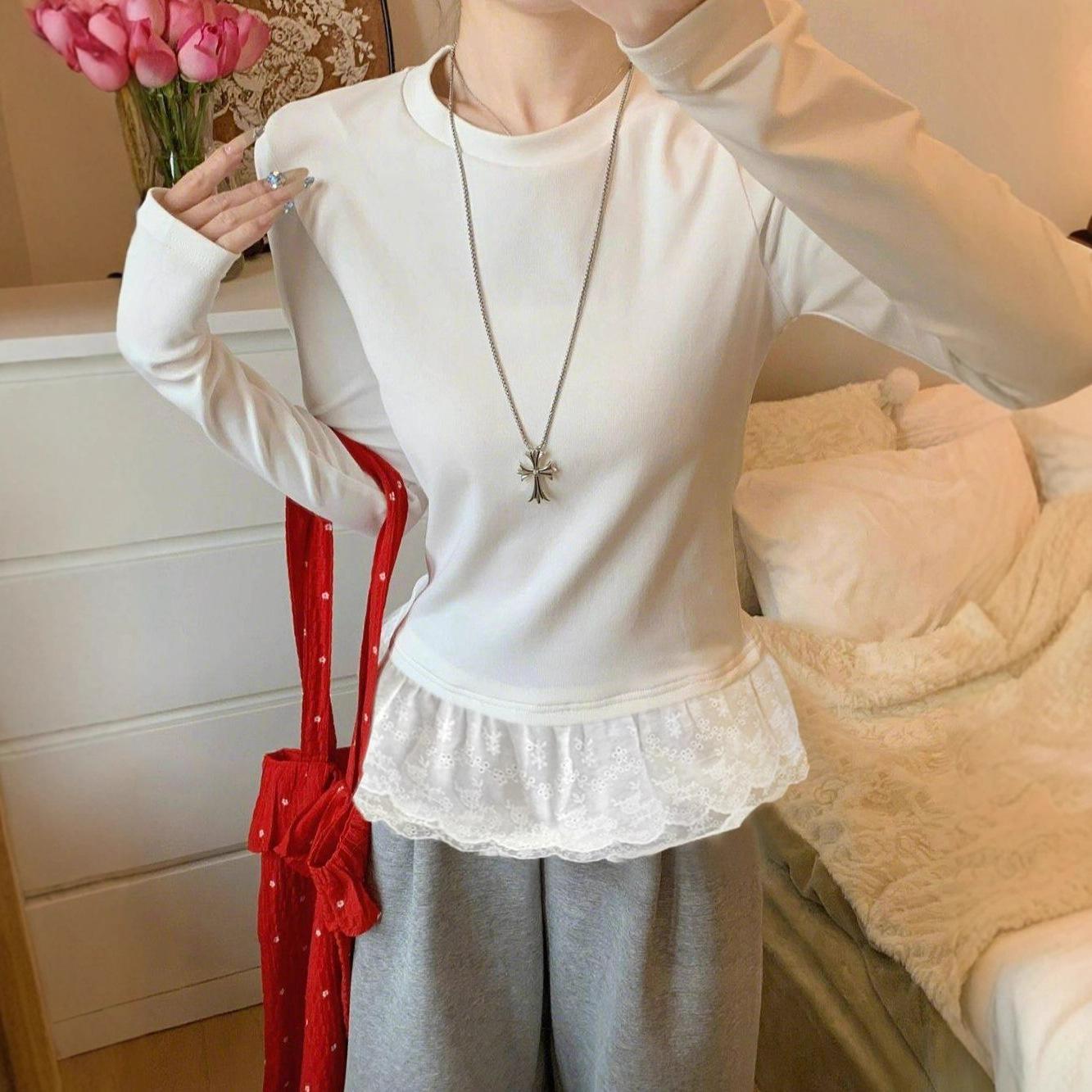 Women s Ballet Style White Ruffle Long Sleeve Slim Fit T-Shirt - Early Autumn 2025 Collection Large белый