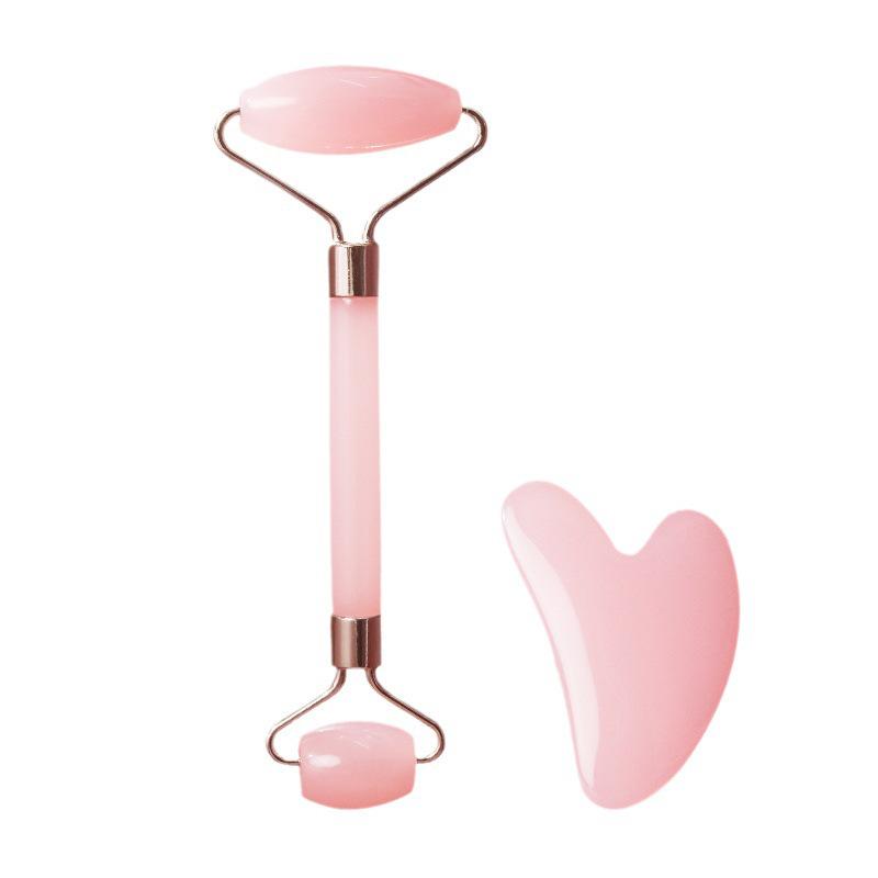 Rosenquarz Herz Gua Sha & Jade Roller Gesichtsmassage Set