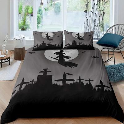 Horror Halloween Schädel Grab 3D-Druck Bettwäscheset Gemütlich Weicher Bettbezug King Queen Twin Größe für Halloween Schlafzimmer Dekoration