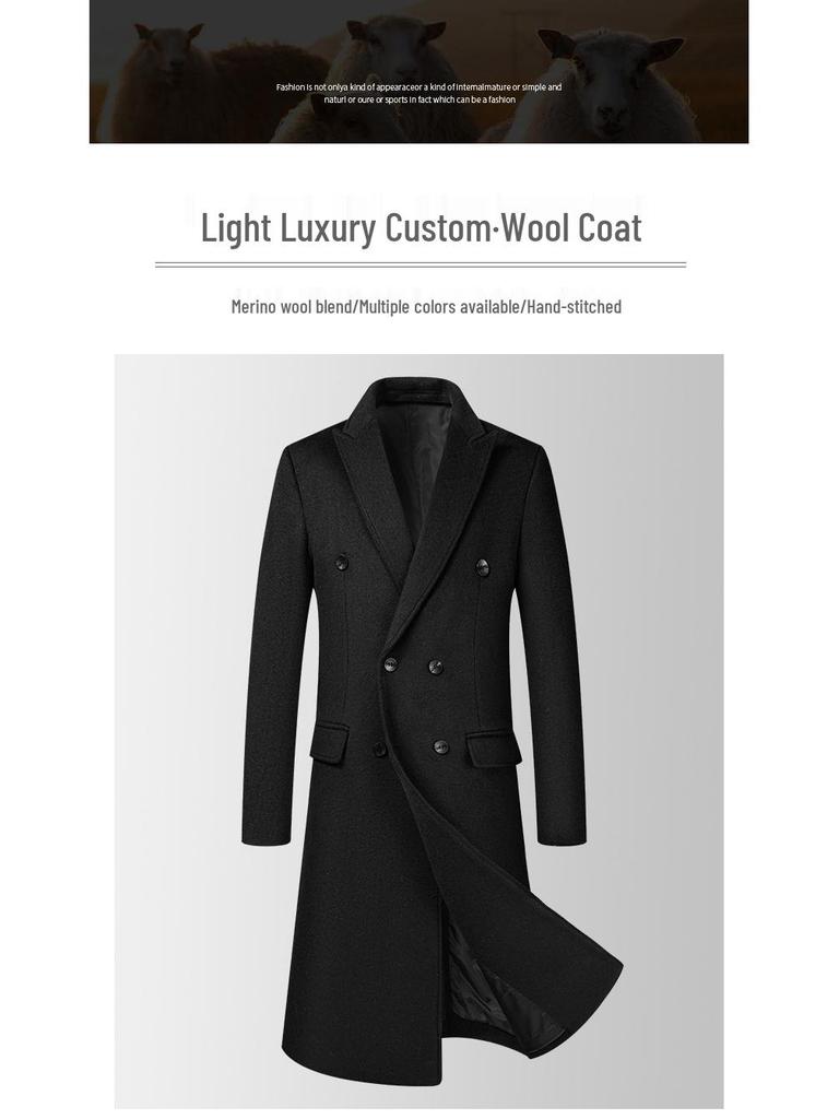 European Size Men's Long Wool Over-the-Knee Coat, Autumn/Winter