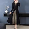 Elegant Faux Two-Piece Plus-Size Cheongsam Dress with Long Sleeves and Split Skirt