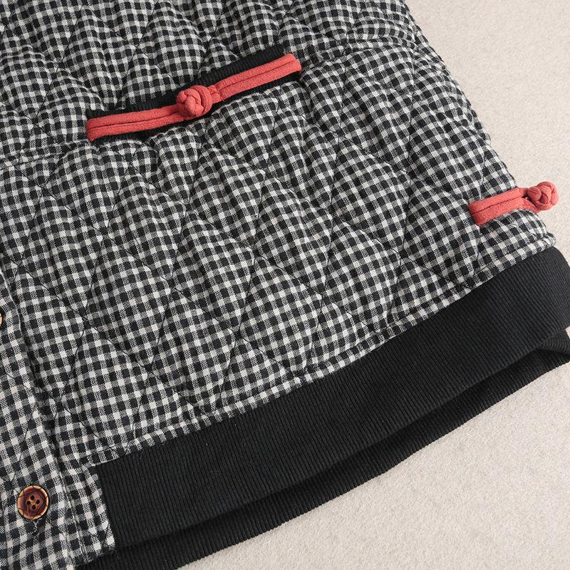 Women's Fall and Winter Loose Casual Hooded Warm Jacket Spring Long-sleeved Short Plaid Jacket