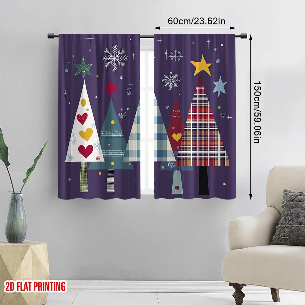 2 Stück, 2D-Flachdruck Beliebte Vorhänge Weihnachtsbäume Winterurlaub (2) Polyester Fabrik (ohne Stange) Festlich Perfekt für