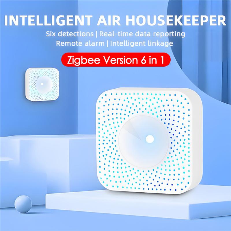 Tuya WIFI 6 In 1 Air Quality Detector PM2.5/Formaldehyde/VOC/CO2/Temperature/Humidity Tester Air Quality Sensor