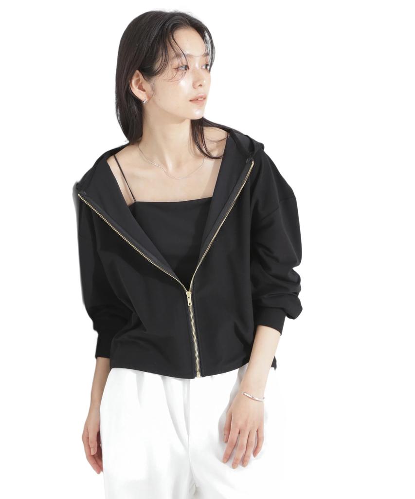 Nano Universe MC Coveross Cool Plating Jersey F (R) Twill-Style Zip-Up Hoodie, Women's, 010, Black, 669-5123309