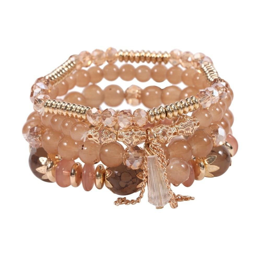 Fringed Design Bracelets Set Electroplated Crystal Beaded Bracelet Bohemian Style