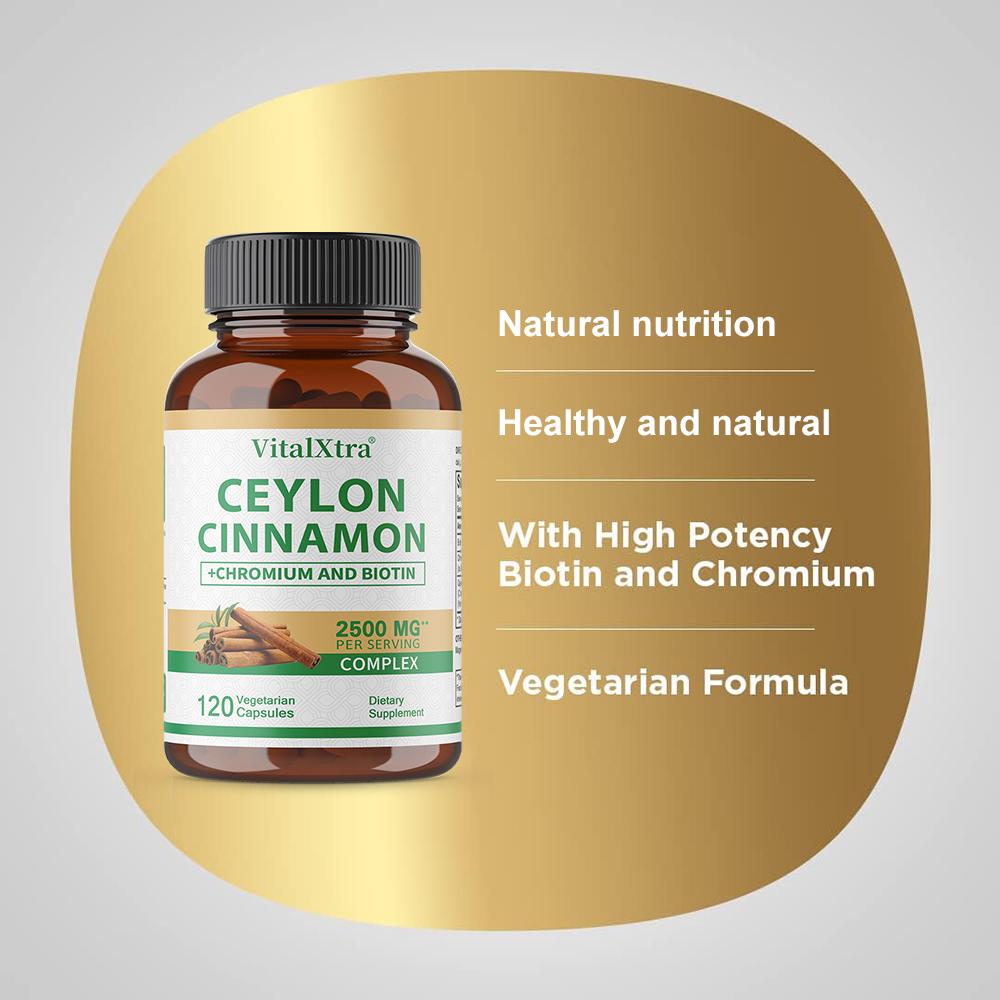 Ceylon Cinnamon Capsules 2500 Mg Chromium Biotin Supplement 120 Capsules