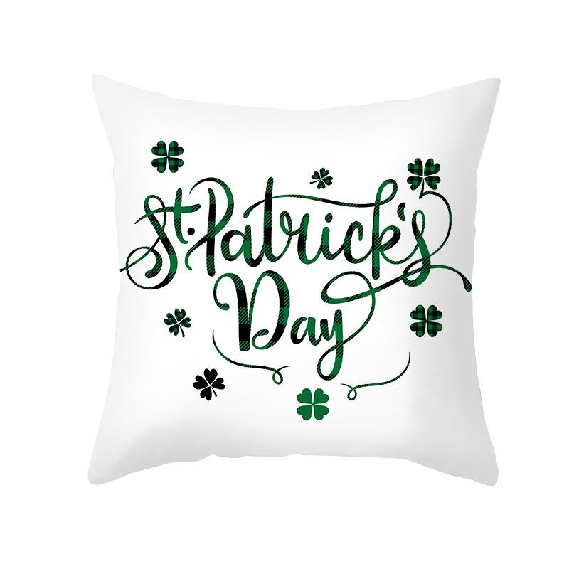St. Patrick's Day Pillow Cover Green Cartoon Letters Four-leaf Clover Sofa Cushion Cover National Day Cushion