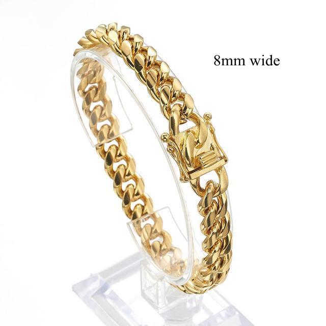 Gold Color/Rose Gold Stainless Steel Curb Cuban Link Chain Bracelet Bangle Jewelry 7-11inch for Men Women 8/10/12/14/16/18mm