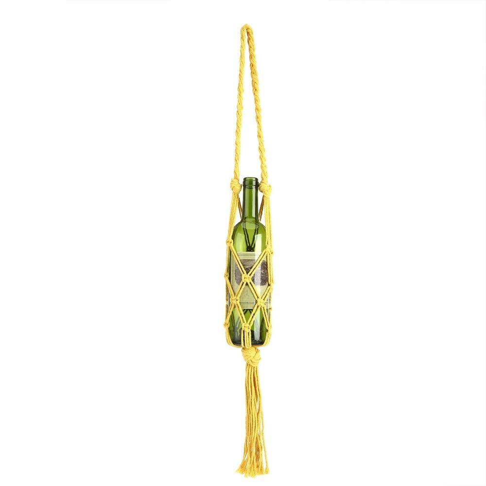 Bar Decor Hand Knitting Wine Bottle Holder Cotton Rope Bohemian Style Bottle Storage Bag Water Bottle Carrier Hiking Activity
