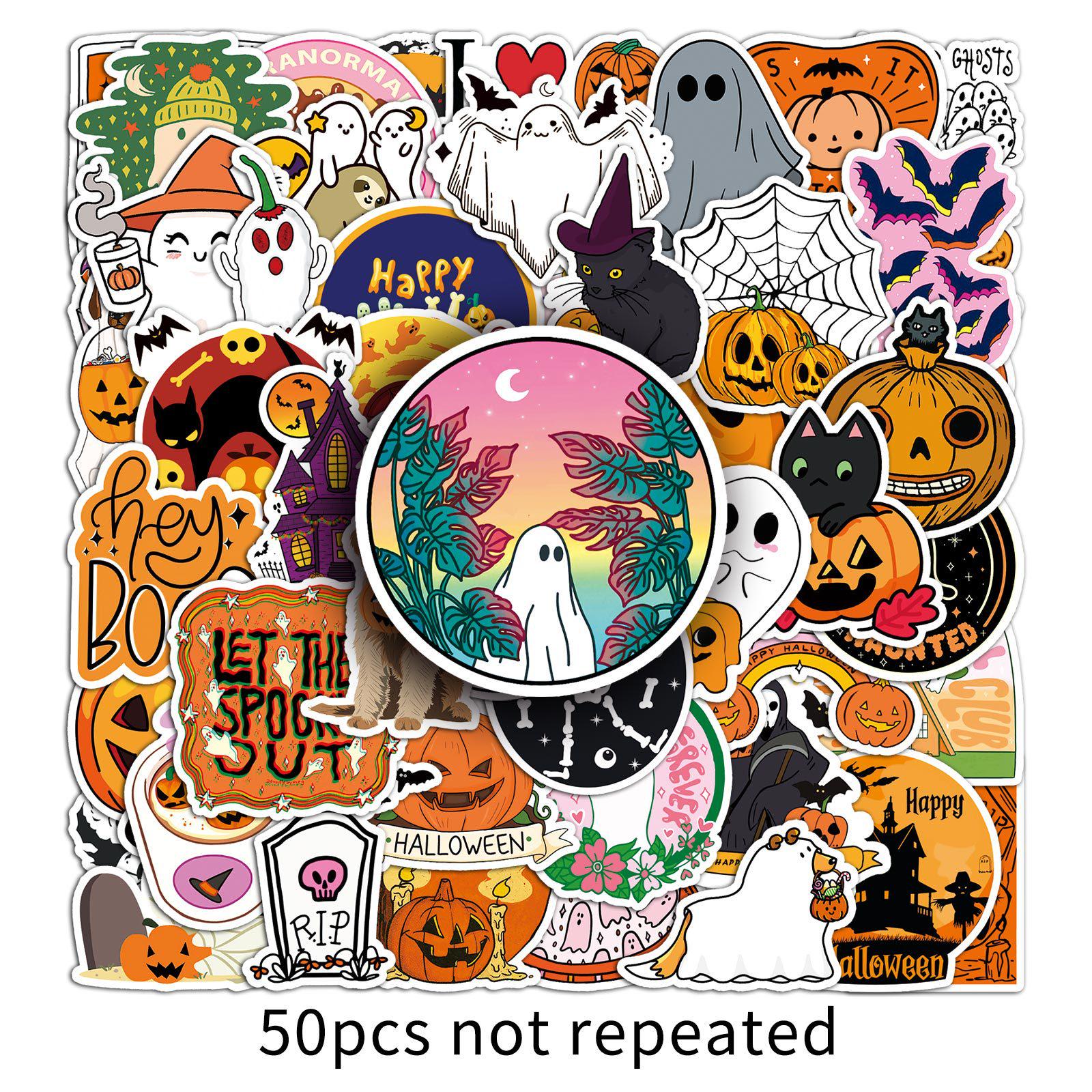 50 Halloween Cartoon Graffiti Stickers: Waterproof DIY for Skateboards, Water Bottles, and Suitcases.