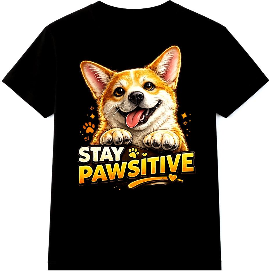 Corgi Dog T-Shirt Stay Pawsitive Funny Pet Lover Gift Cute Puppy Graphic Tee S разноцветный
