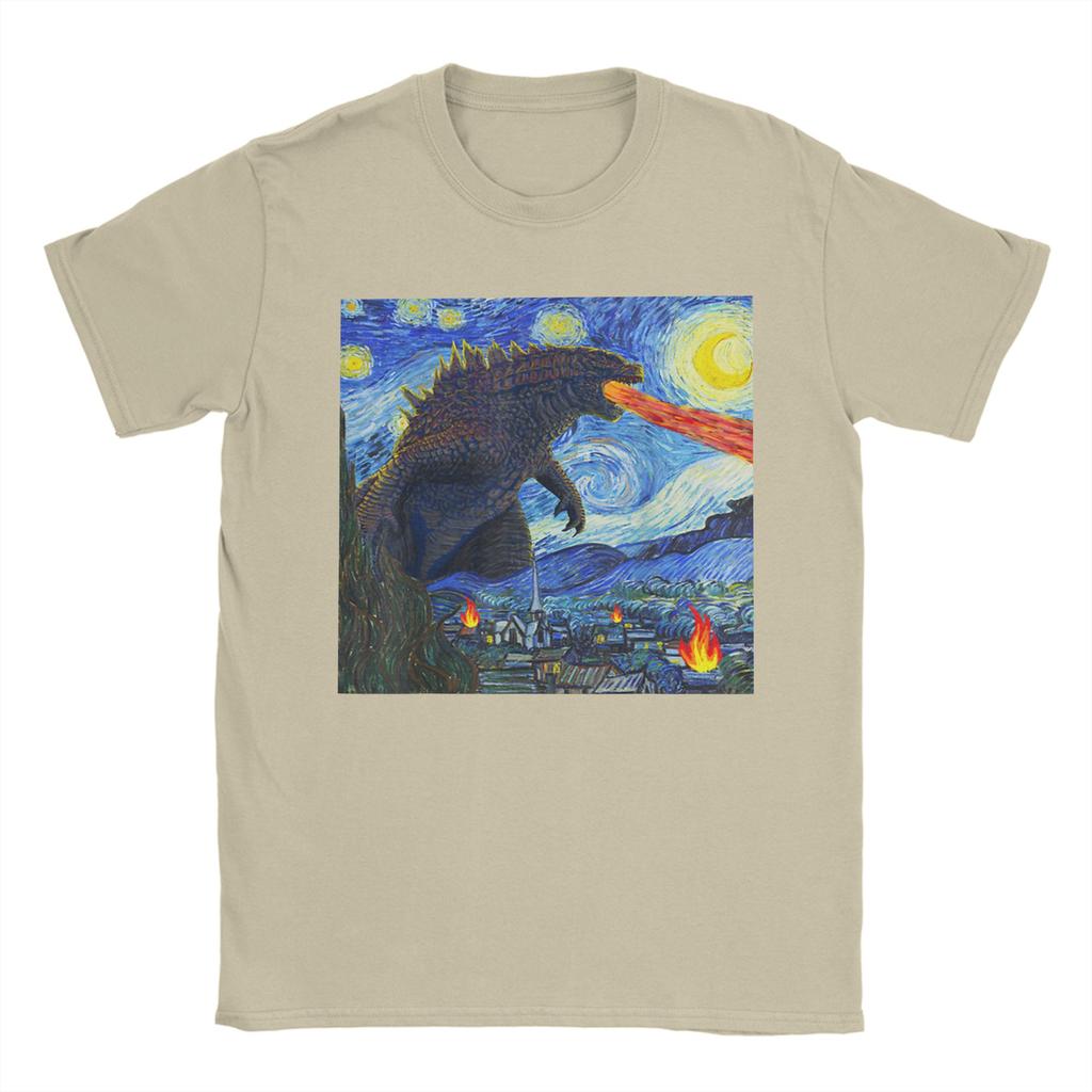 Cool Japanese Monster Starry Night T-Shirt Men Round Collar Cotton T Shirts Short Sleeve Tee Shirt Gift Idea Clothing