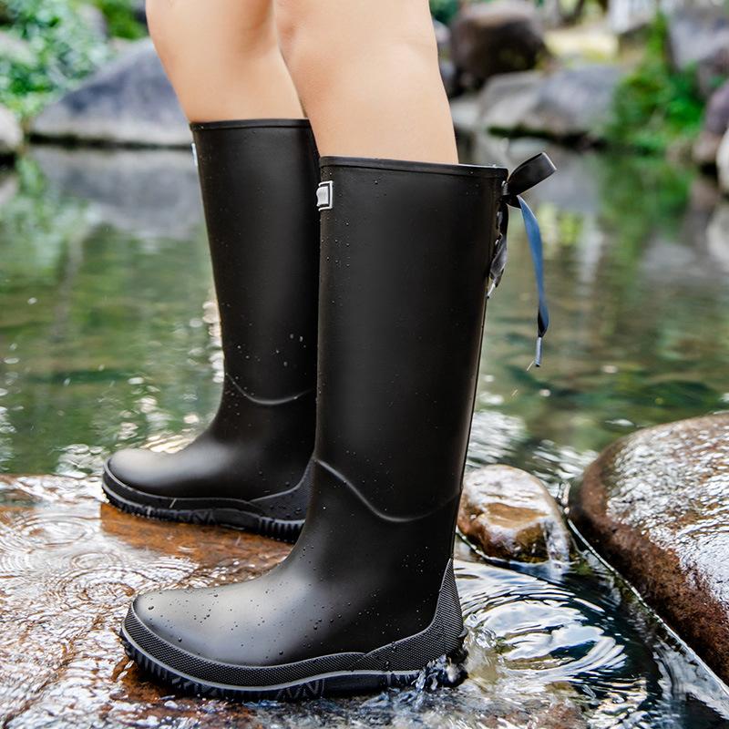 Women's Medium and High Rain Shoes Waterproof, Non-slip and Warm Rain Boots Fishing Work Four-season Boots Takeaway Rubber Shoes Water Boots