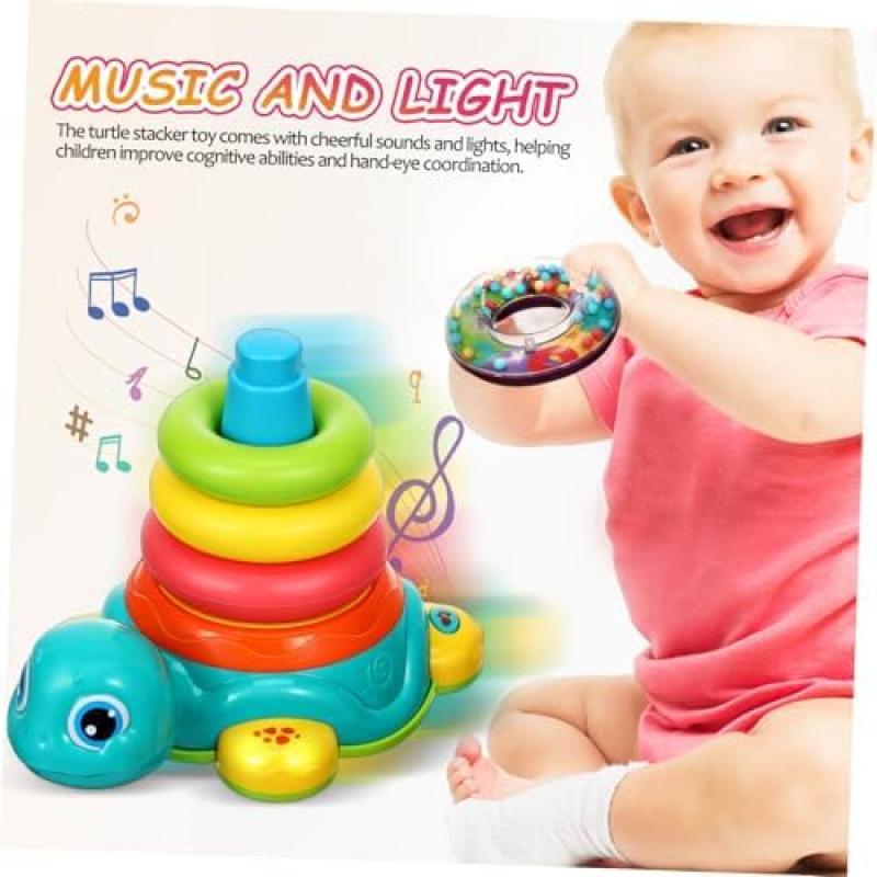 HANABASS Baby Stapelringe Spielzeug mit Licht & Ton, Musikalisches Krabbel-Lernspielzeug, Schildkröte & Ringe Pädagogisches Entwicklungsspielzeug für Jungen Mädchen