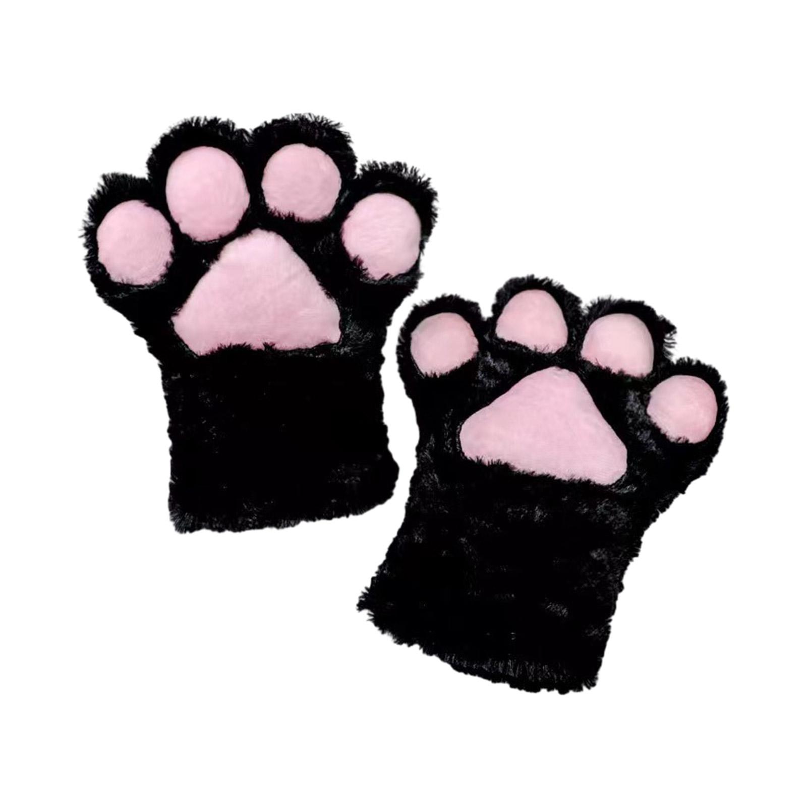 

Adult Teens Easter Gloves Cosplay Mittens Half-Finger Gloves Cartoon Kitten Paw Shape Mittens Carnivals Party Supplies чорний