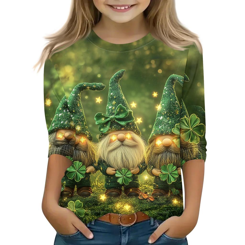 Print Tops For Youth Girls 5-16 Years Round Neck 3/4 Sleeves T-Shirts Trendy Tops Outfit Tees