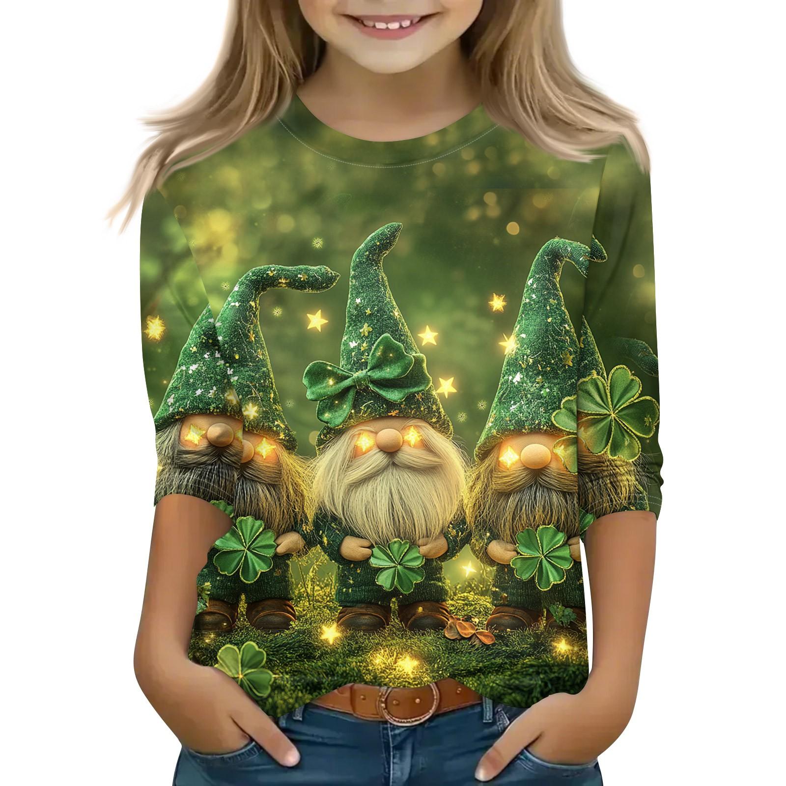 

Топы с принтом для девочек 5-16 лет с круглым вырезом и рукавами 3/4 Футболки Модные топы Наряды Футболки 110