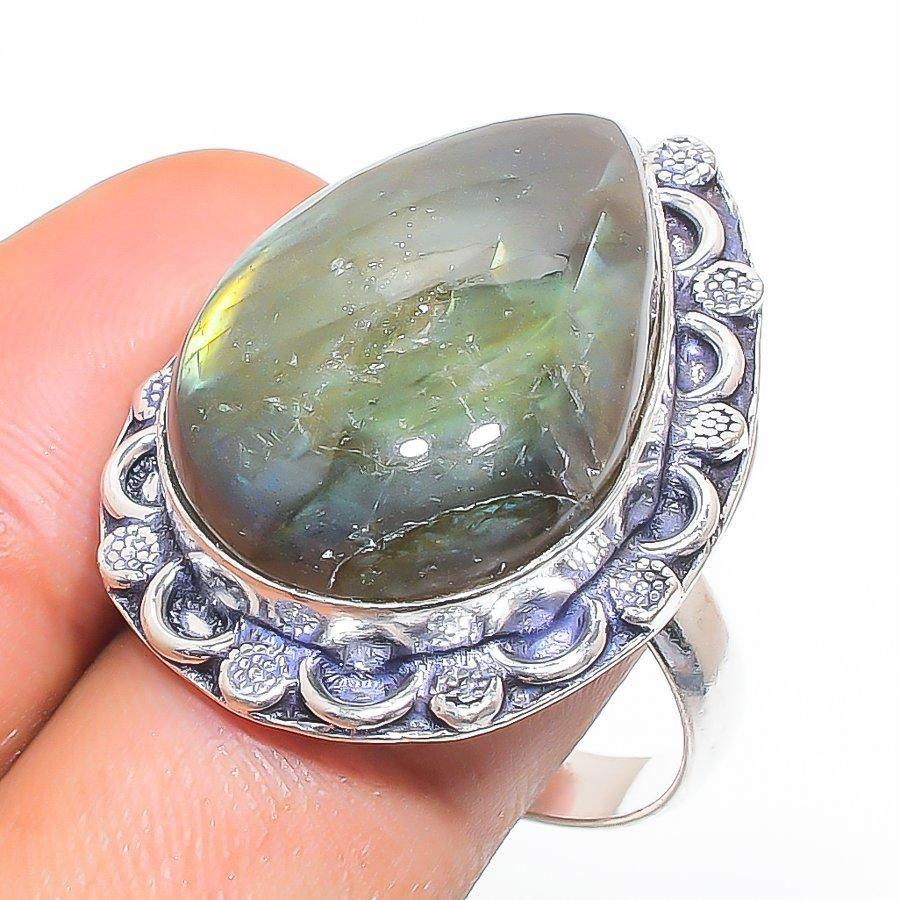 

Кольцо из стерлингового серебра 925 пробы с натуральным лабрадоритом, размер 9 t8Y58