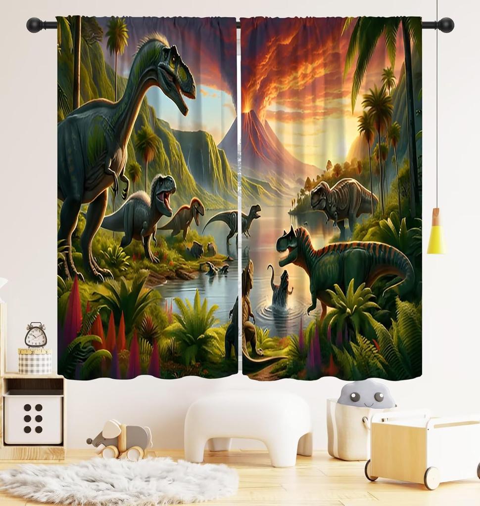 Dinosaur Kids Curtains,Cute Dinosaur Blackout Curtain,Cartoon Dino Pattern Window Treatments Drapes Nursery Boys Girl Bedroom
