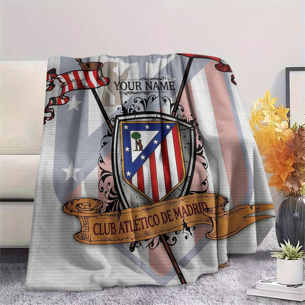 Custom Name Atletico Madrid Flannel Blanket, High Quality Comfortable for All Seasons, Home Decor, Warmth and Comfort