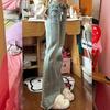 Comfortable Micro Flare Jeans Women Retro Burlap Trailing Trousers Petite High Waisted Skinny Horseshoe Trousers Jeans for Women Long Denim Pants