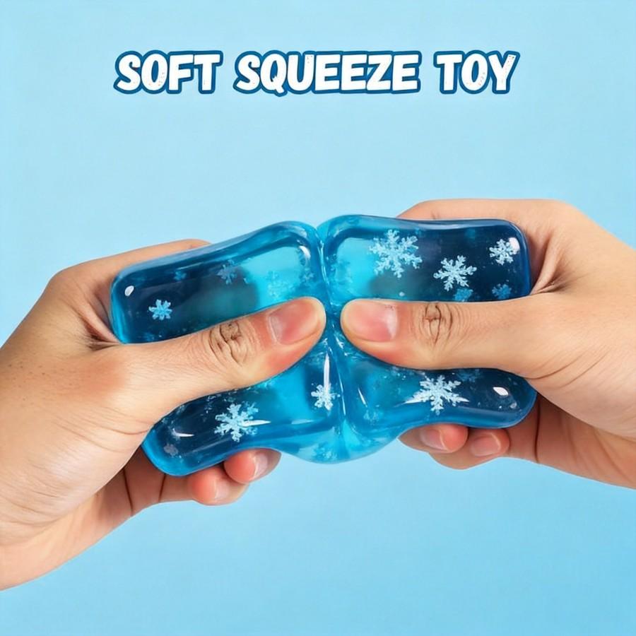Snowflake Cube Squeeze Toy — Sky-Blue Stress-Relieving "Ice Cube" — Creative Squeezable Novelty.