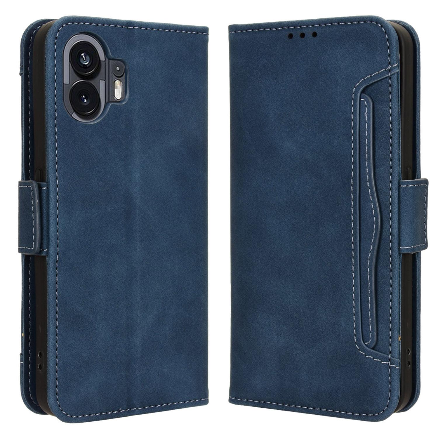 

For Nothing Phone (2) PU Leather Shockproof Phone Case Wallet Mobile Phone Stand Cover with Multiple Card Holder Blue
